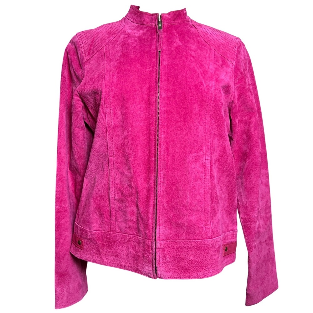 RuffHewn Womens Hot Pink Genuine Leather Suede Zip Up Moto Jacket Size M Y2K VTG